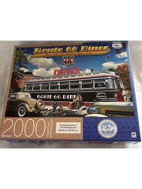 Route 66 Diner 2000-Piece Puzzle By Larry Grossman 32" X 24" Premium Blue Board